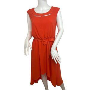 Jessica Simpson Red Hi/Lo Midi Dress 6 Peek-a-Boo Neckline Rounded Sleeveless
